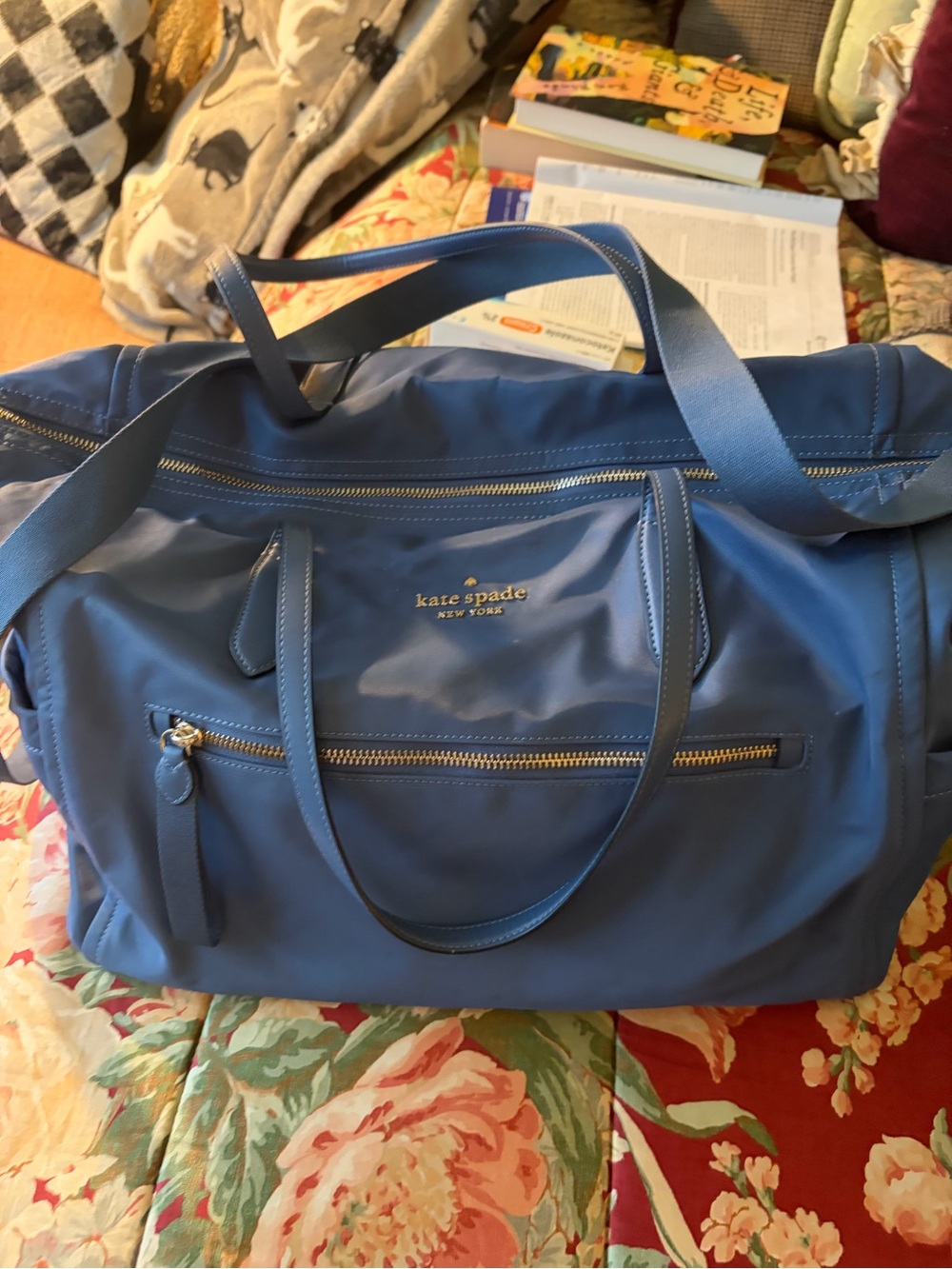 kate spade navy blue travel tote